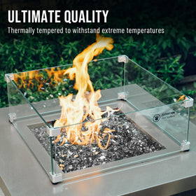 Skyflame outdoor fire glass onyx, reflective surface creates dramatic glow.