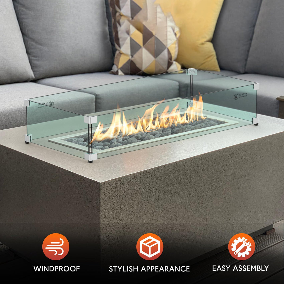 Skyflame outdoor fire pit accessory enhances safety and visual appeal.