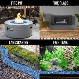 Skyflame Outdoor-fire-pit-decor Fire Glass enhances landscape visuals and warmth.