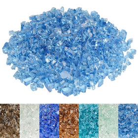 Skyflame Pacific Blue fire glass 10lb pack close-up for fire pits and fireplaces