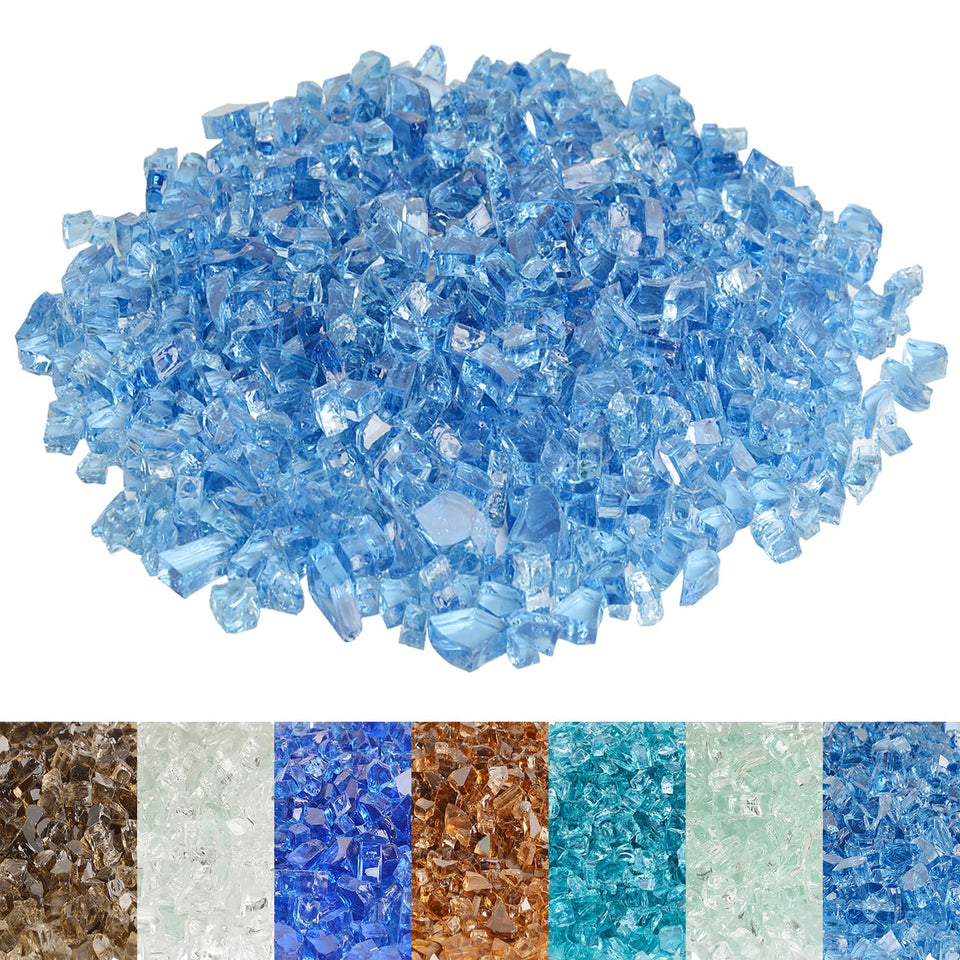 Skyflame Pacific Blue fire glass 10lb pack close-up for fire pits and fireplaces