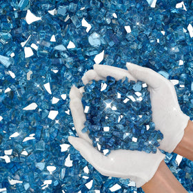 Skyflame Pacific Blue fire glass provides a bright, reflective surface.
