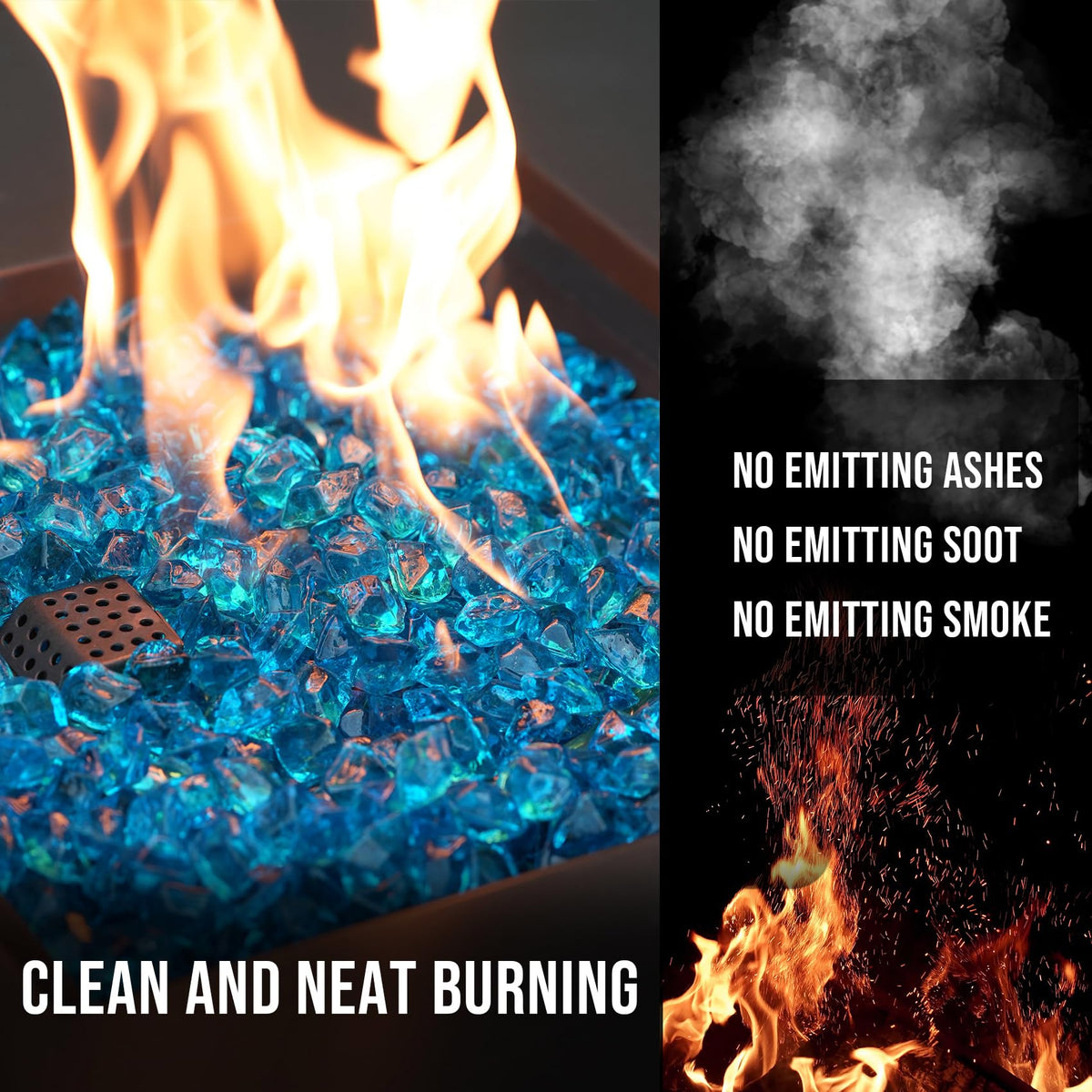 Skyflame aqua blue glass installation is quick and easy for your setup