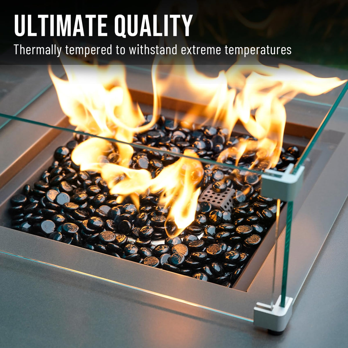 Skyflame beads compatible with propane and natural gas indoor and outdoor setups.