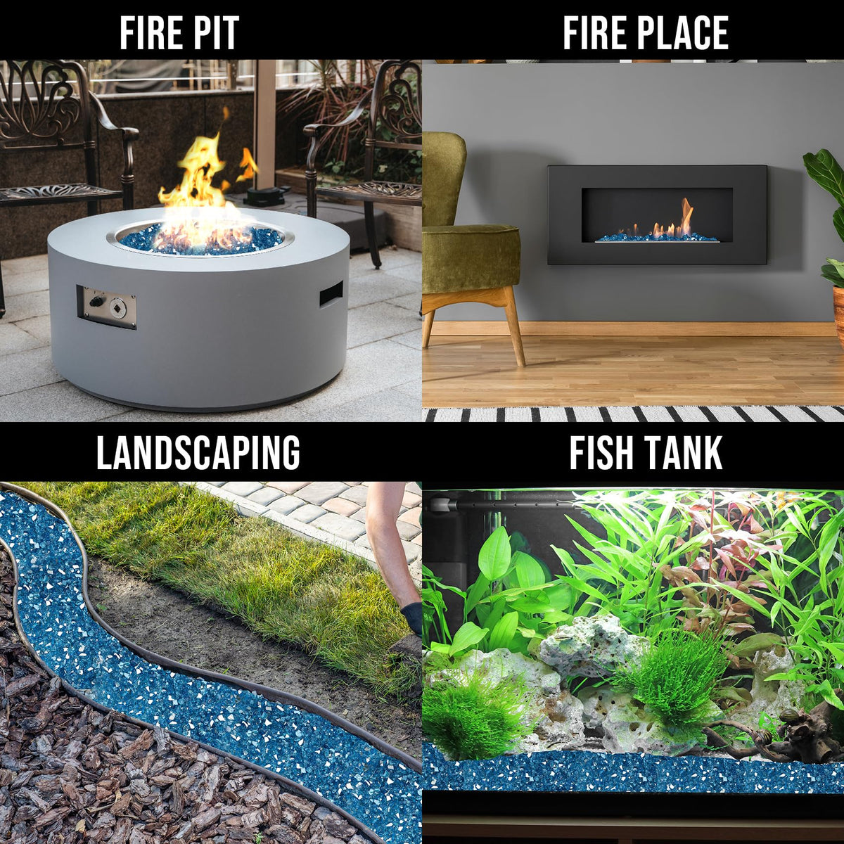 Skyflame Pacific Blue fire glass suitable for propane and natural gas.