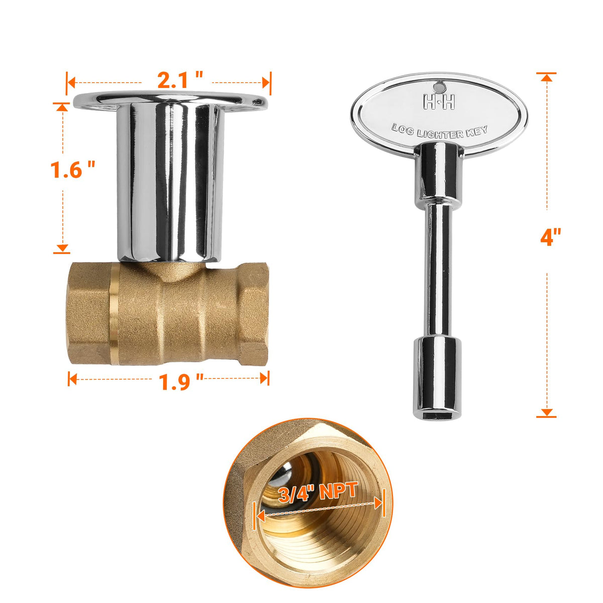 Skyflame brass quarter-turn valve enables quick on/off and smooth operation.