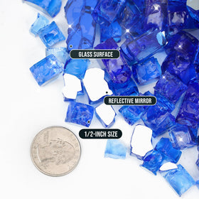 Skyflame reflective cobalt blue fire glass 1-2-inch on surfaces boosts flame sparkle.