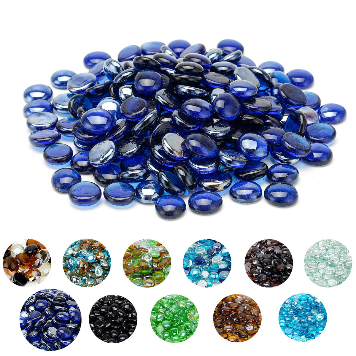 Skyflame Royal Cobalt Blue fire glass beads closeup showing vibrant color and finish.
