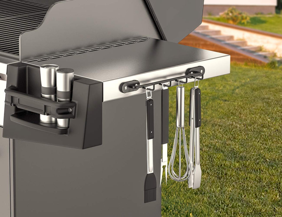 Skyflame side fridge mount for utensils, towels, and grilling gadgets.