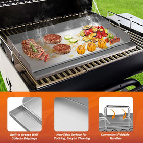 Skyflame stainless steel griddle with foldable handles for easy transport