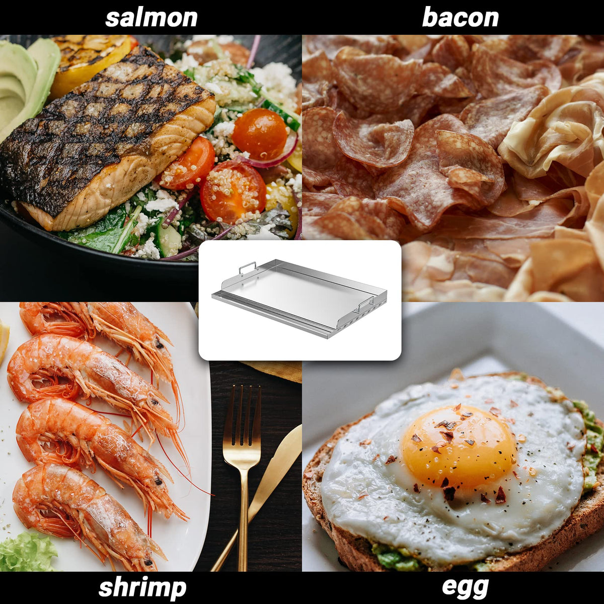 Skyflame versatile cooking options suit fish, burgers, vegetables, and more.