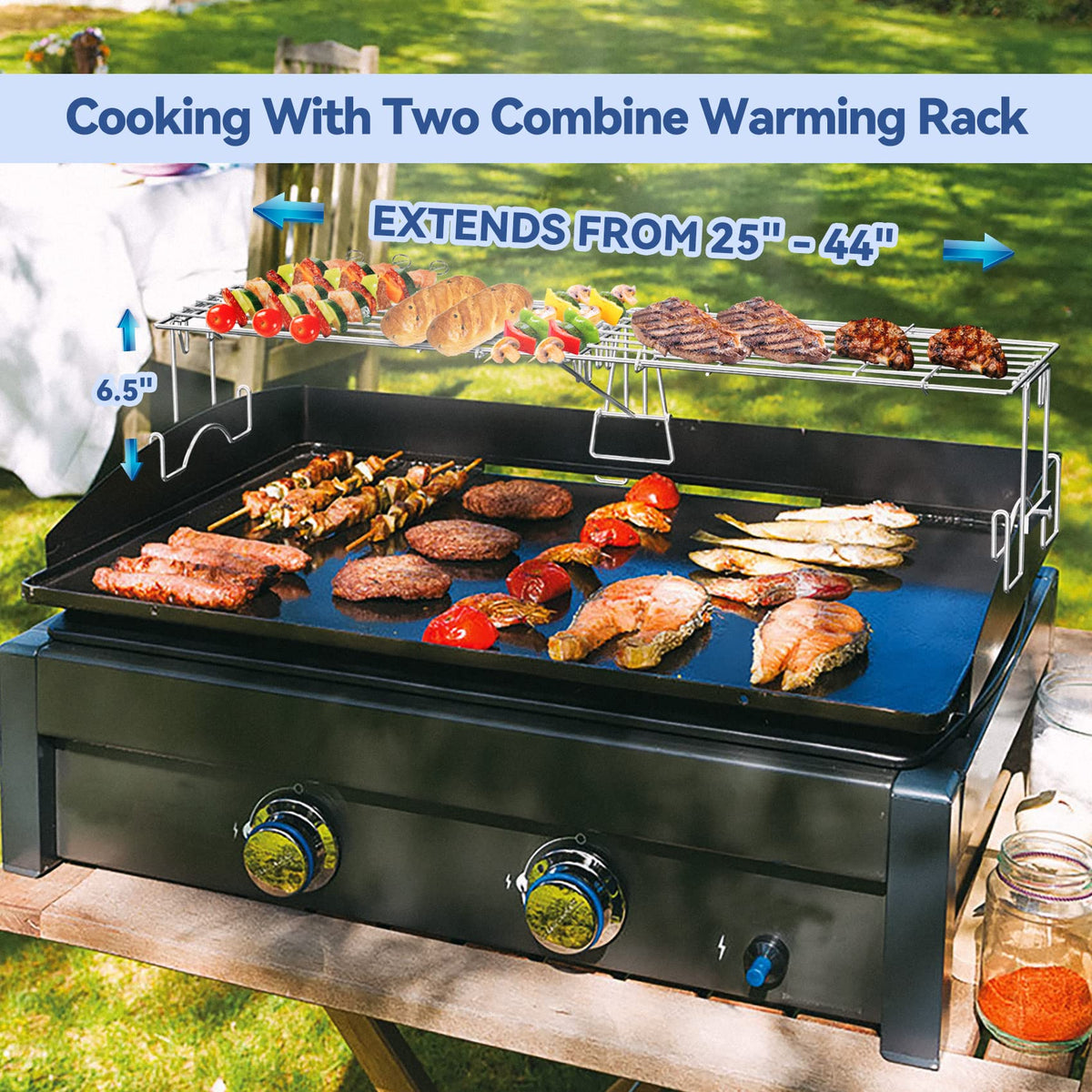 Skyflame warming rack easy to install and remove from griddle edges