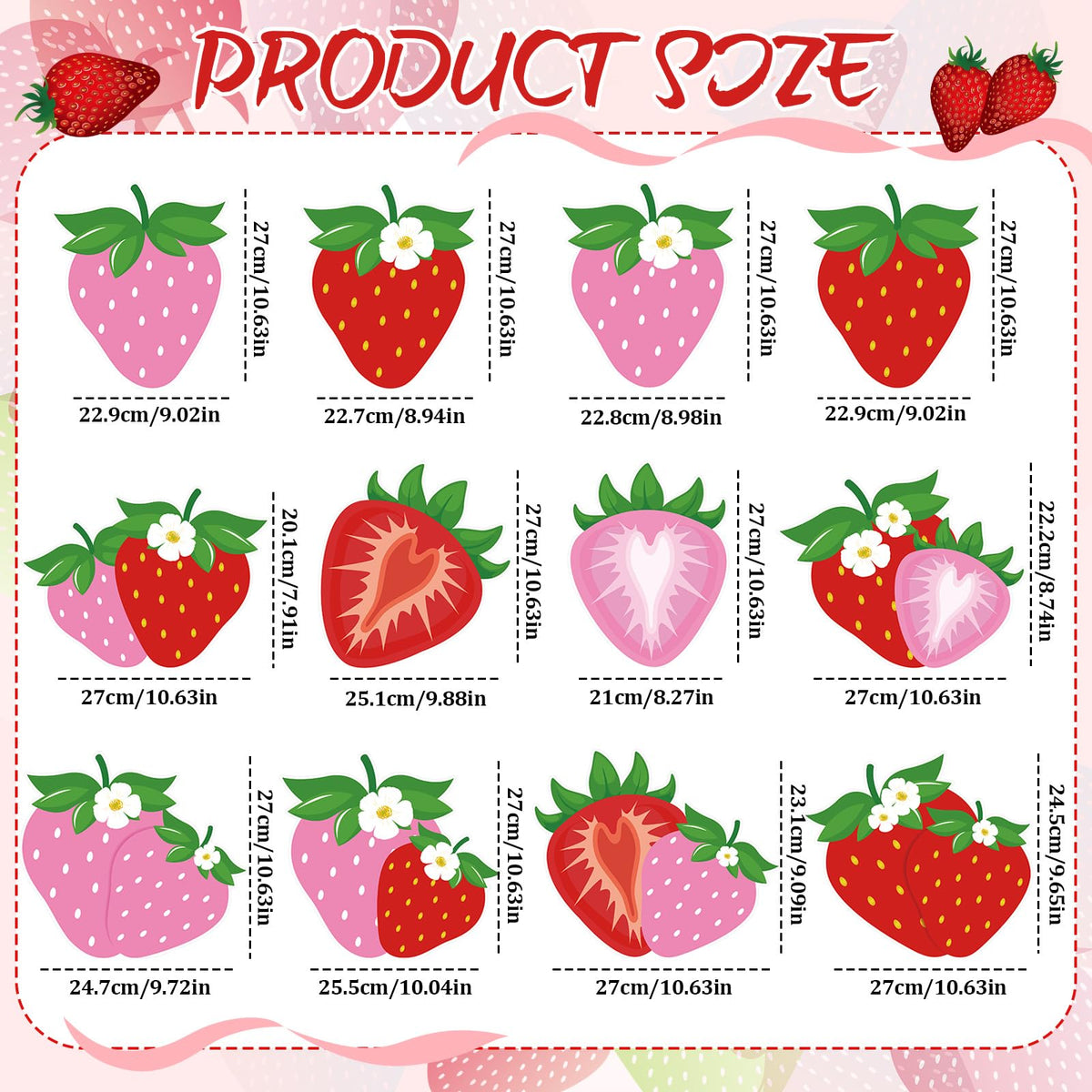 Skyygemm strawberry lawn signs with stakes, 28 cm tall, quick outdoor decorating.