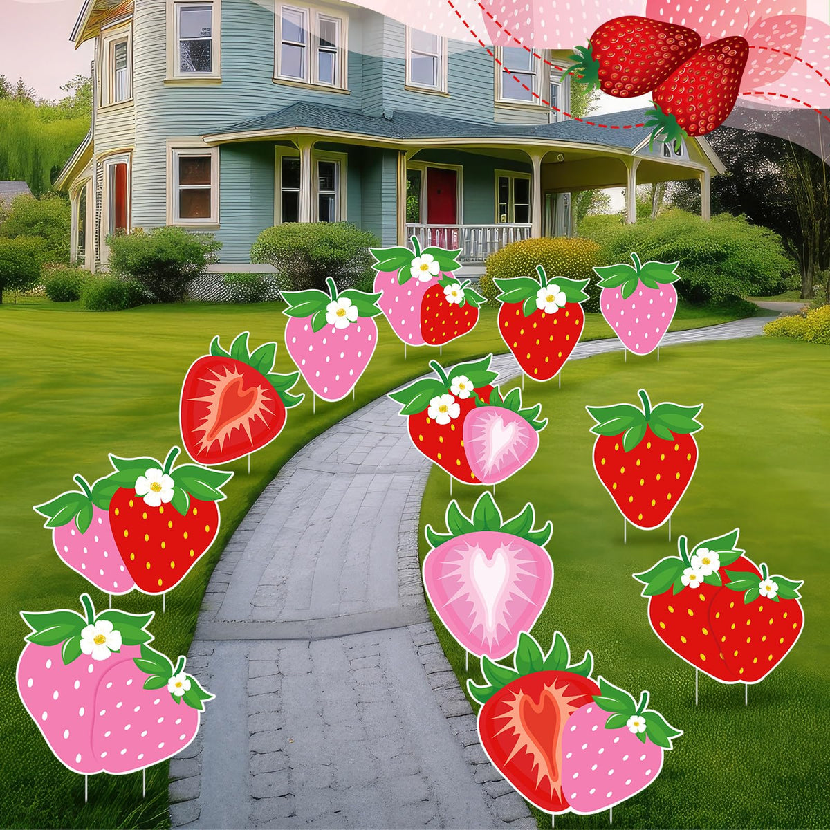 Skyygemm strawberry party decor, perfect for patios and porches during outdoor gatherings.