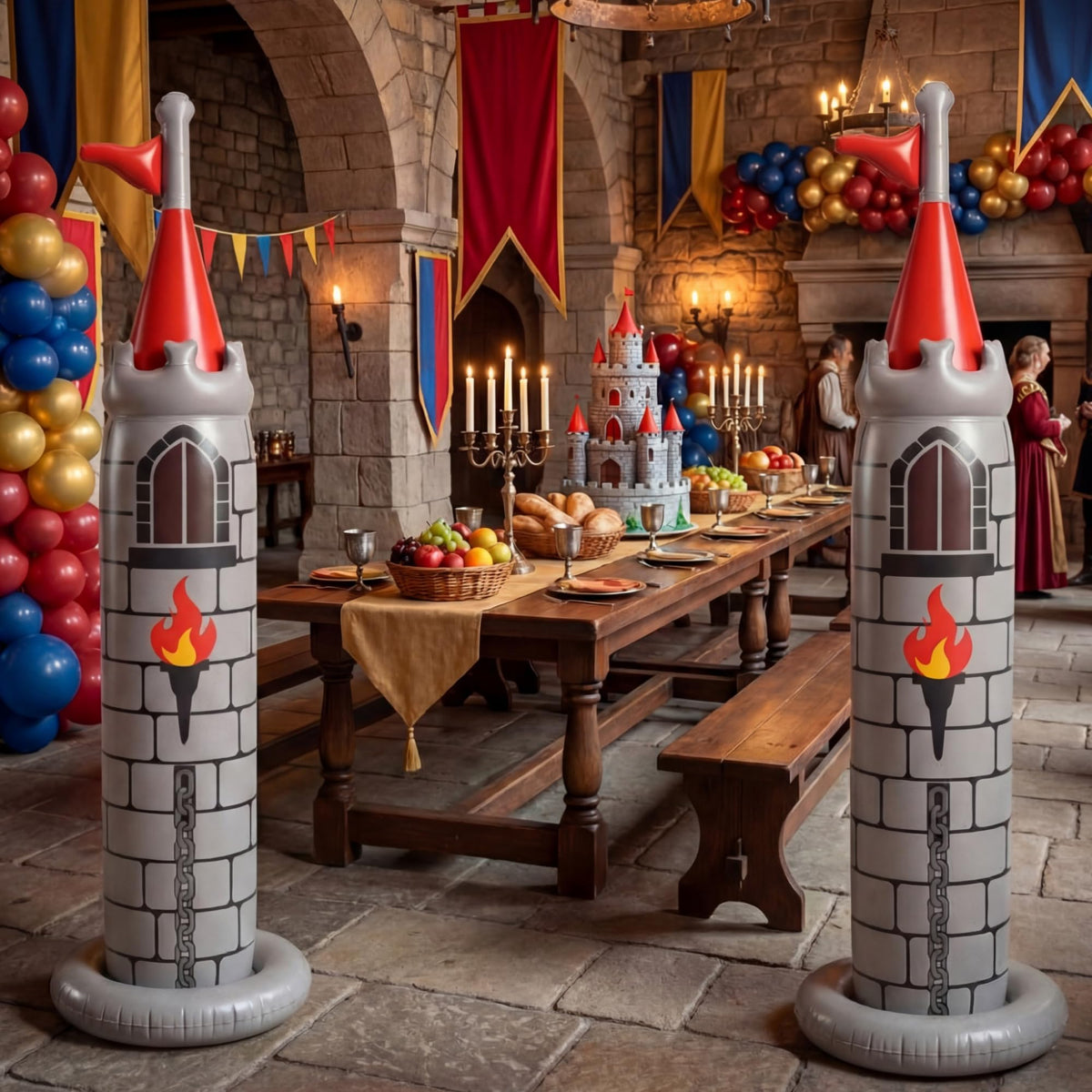 Skylety two-pack castle inflatables ready for quick party setup