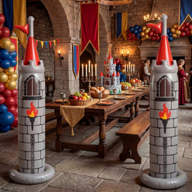 Skylety two-pack castle inflatables ready for quick party setup