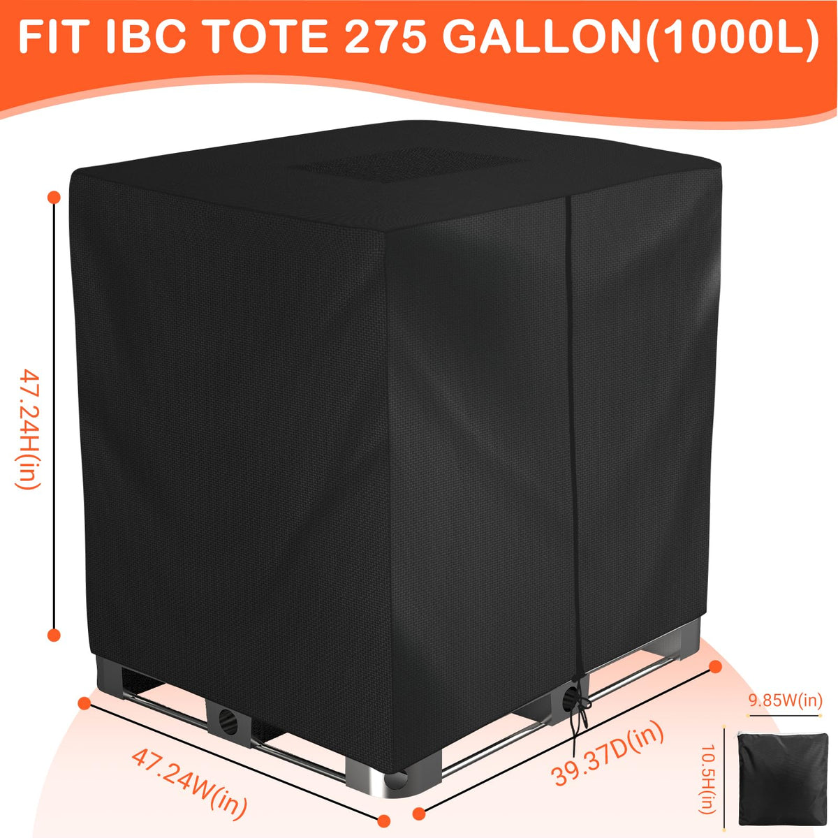Skyrun IBC tote cover on tank demonstrates secure fit to resist wind.