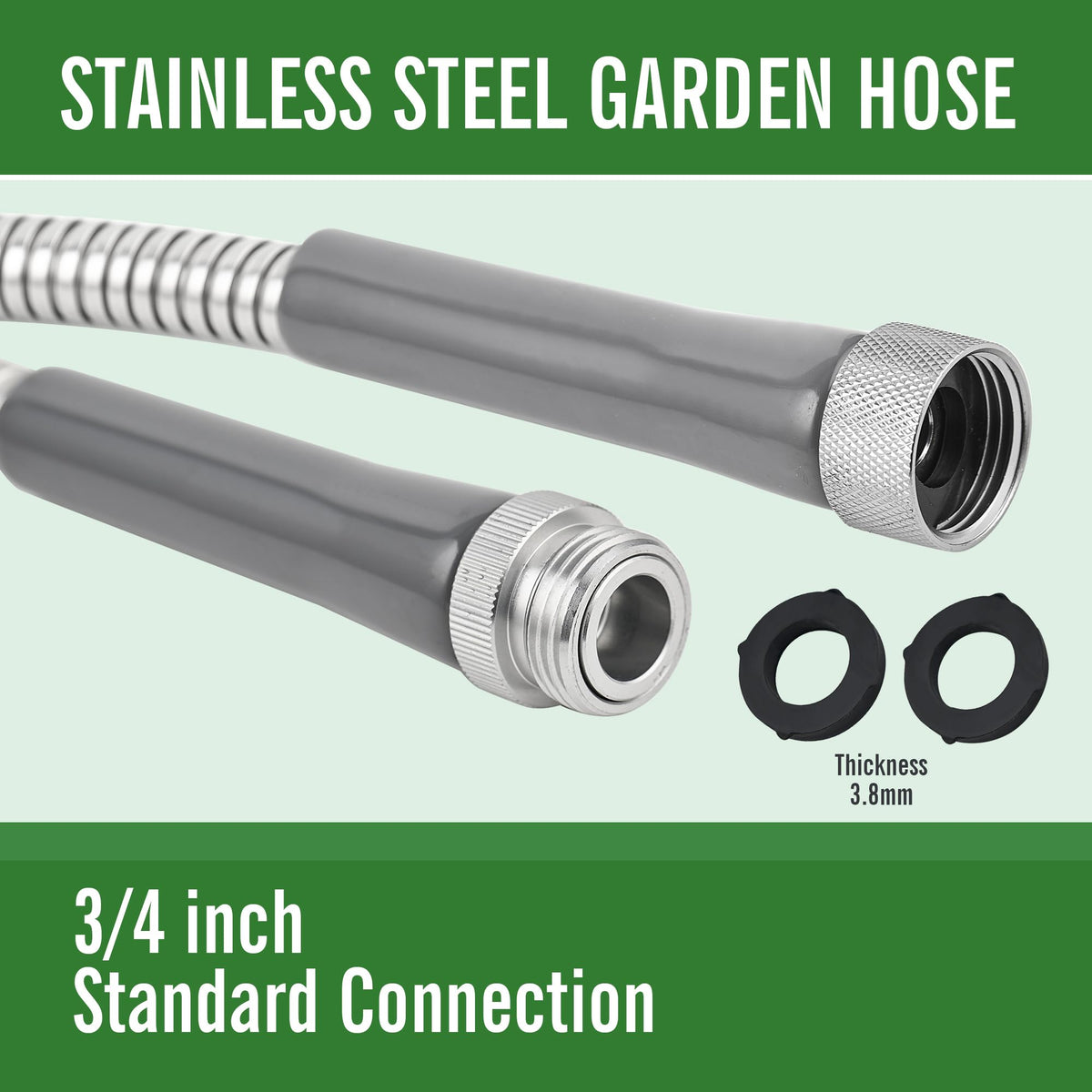 Skyward hose with secure female-to-male connector for leak-free use.