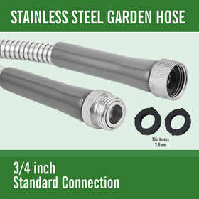 Skyward hose with secure female-to-male connector for leak-free use.