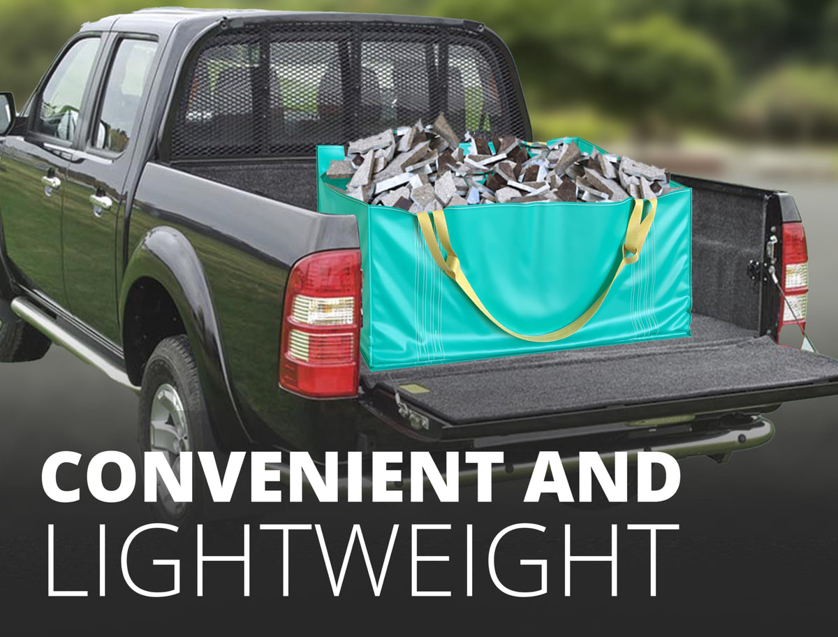 Skywin TidyFriend bag shown beside a truck for efficient debris hauling