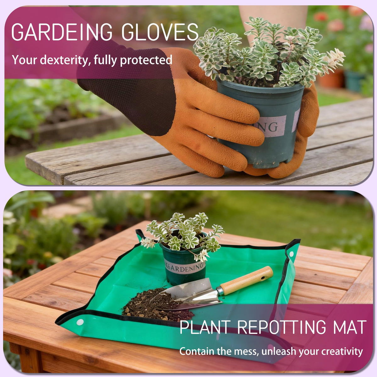 SLARMOR repotting mat and floral tote keeping surfaces clean and tools organized