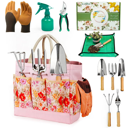 SLARMOR 10-piece garden tool set laid out for easy gardening tasks
