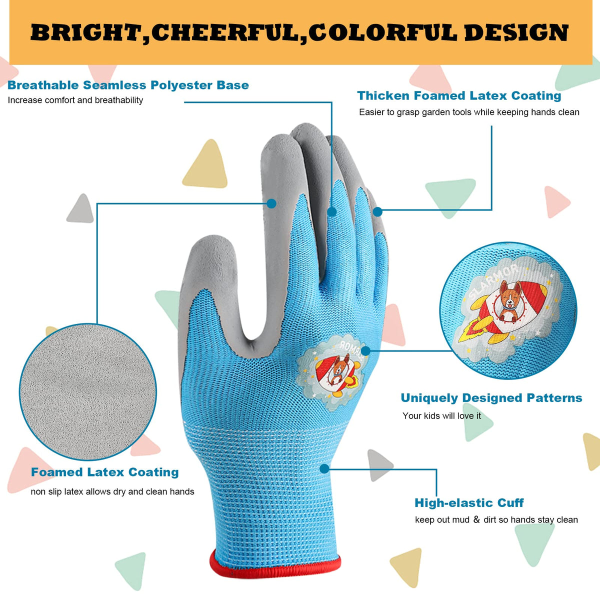 SLARMOR blue kids gardening gloves offering anti-slip grip