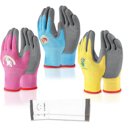 SLARMOR kids gardening gloves in bright pink with soft palm for easy planting.