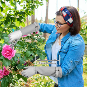 SLARMOR leather cuff extends forearm protection while handling thorny plants.