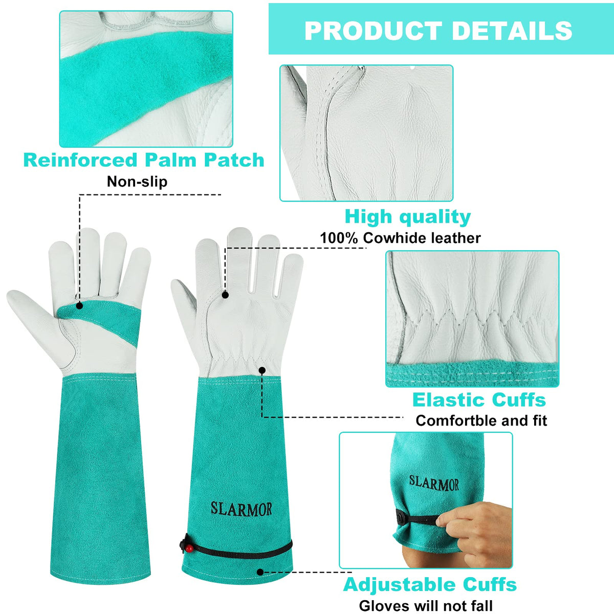 SLARMOR leather gloves with full-grain cowhide palm for durability