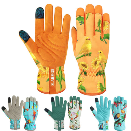SLARMOR Leather Gardening Gloves with enhanced palm grip for secure planting tasks