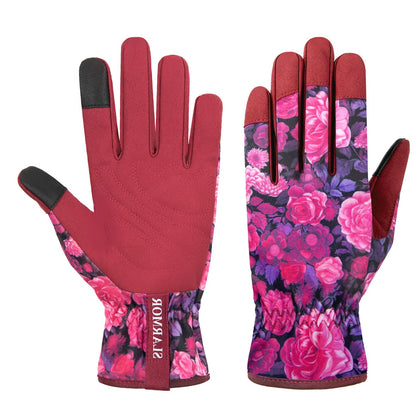 SLARMOR leather gardening gloves with peony back design for stylish protection while gardening