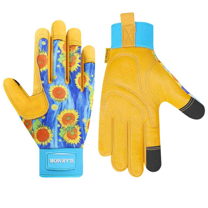 SLARMOR leather gardening gloves for women with touchscreen-ready fingertips and durable grip