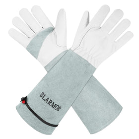 SLARMOR long gardening gloves front view showing thorn-proof design for rose pruning