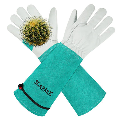SLARMOR Long Gardening Gloves for rose pruning with protective fingertips.