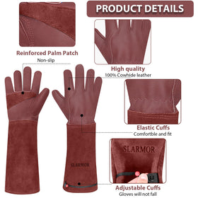 SLARMOR thorn-proof garden gloves close-up showing durable cowhide leather
