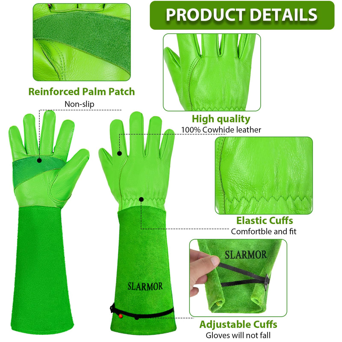 SLARMOR thorn-proof gloves guard fingers against sharp thorns during pruning.