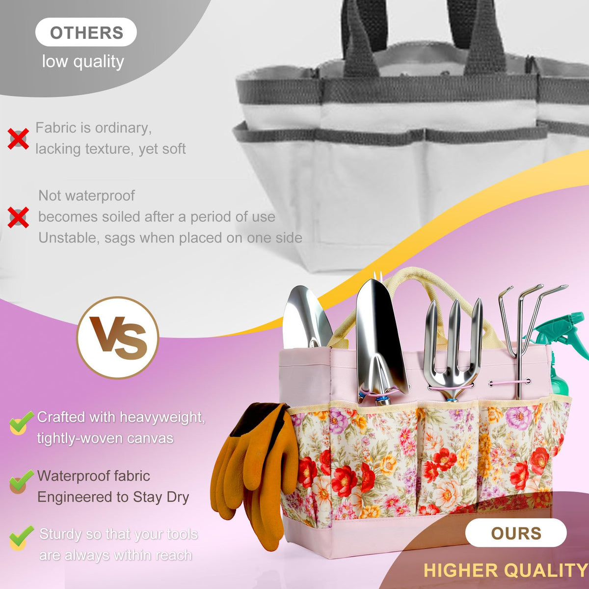 SLARMOR floral tote with tools ready for portability