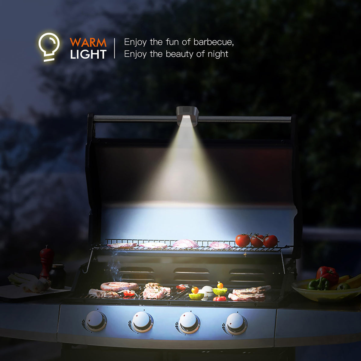 Slease LED beam provides bright illumination across the grill surface for accurate doneness.