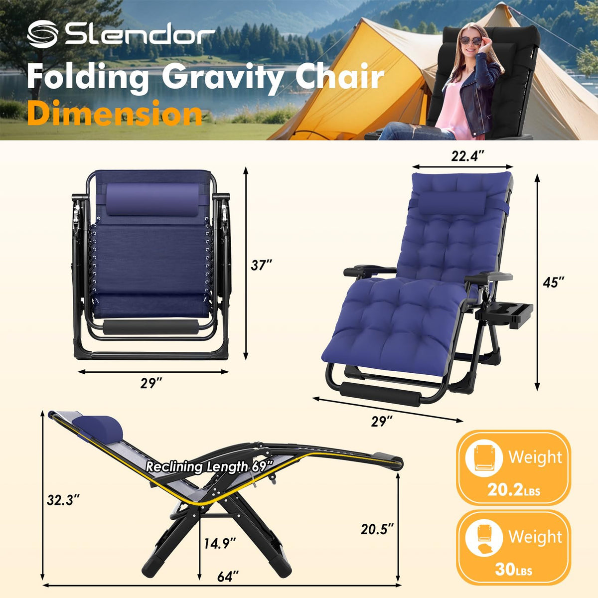 Slendor oversized zero gravity chair blue folded demonstrates compact portability for travel and storage.