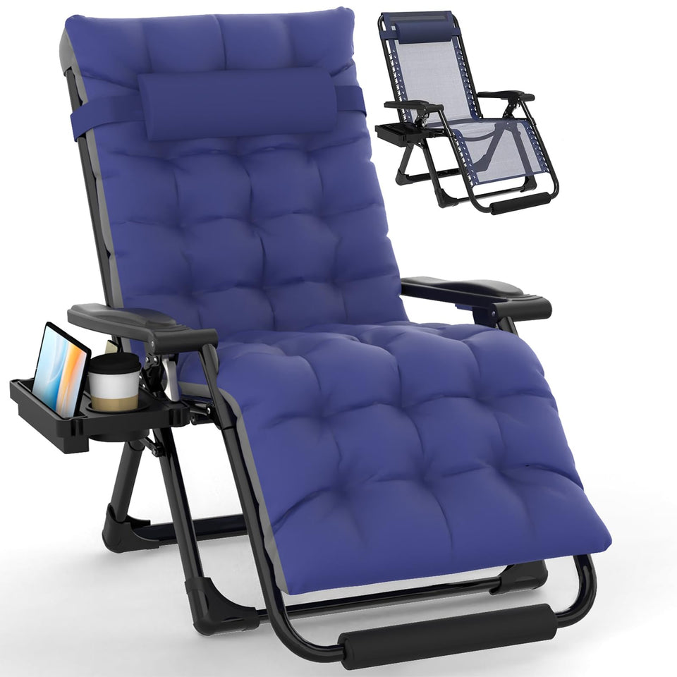 Slendor oversized zero gravity chair blue side view shows sturdy frame for outdoor lounging.