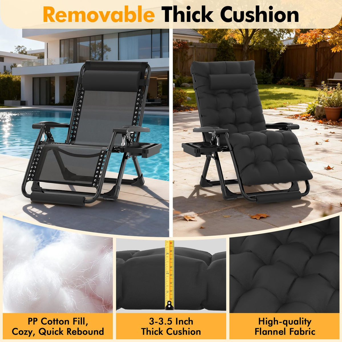 Slendor Oversized Zero Gravity Chair XL durable frame supports up to 440 pounds.