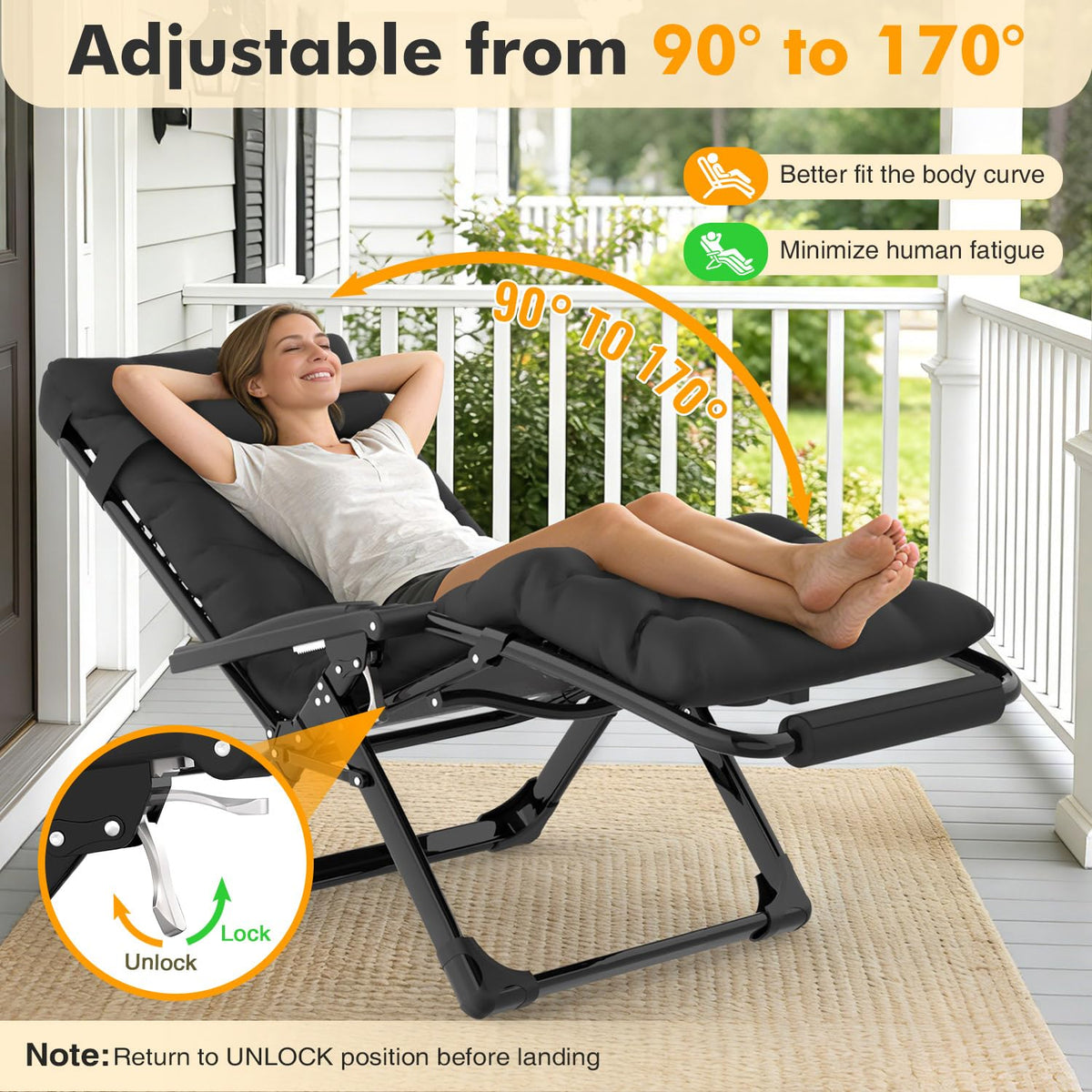 Slendor Oversized Zero Gravity Chair XL headrest provides neck support.