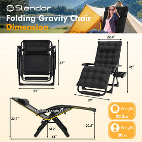 Slendor Oversized Zero Gravity Chair XL padded cushion for added comfort outdoors.
