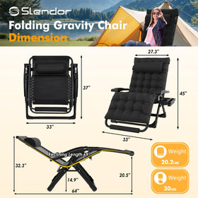 Slendor zero gravity chair with adjustable locking system for stable positions