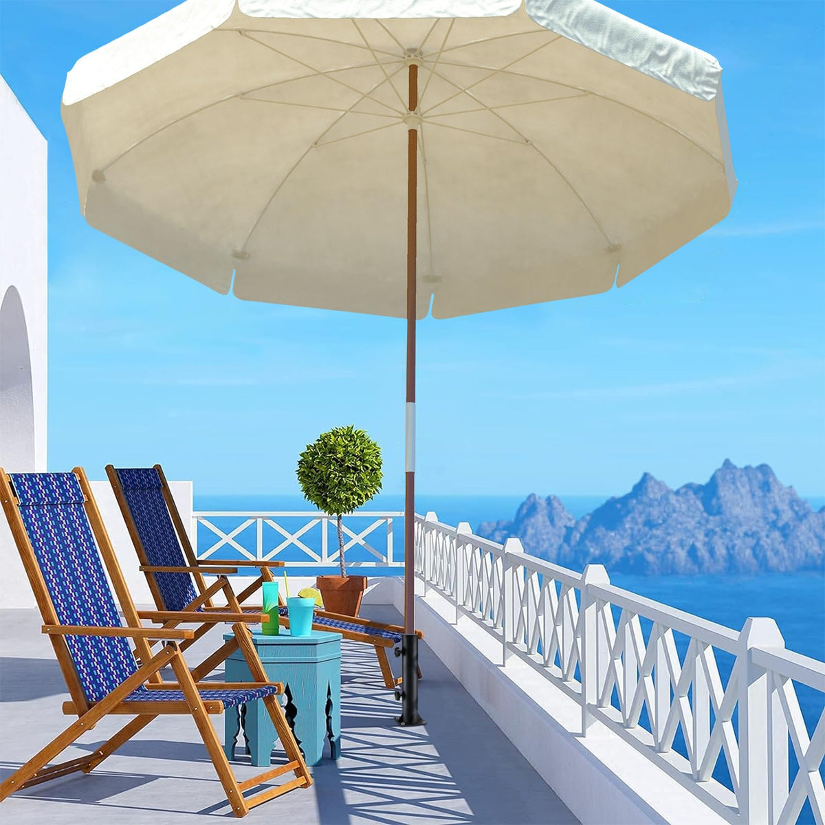 SLIIMU multi application stand depicting compatibility with decks, docks, and poolsides.