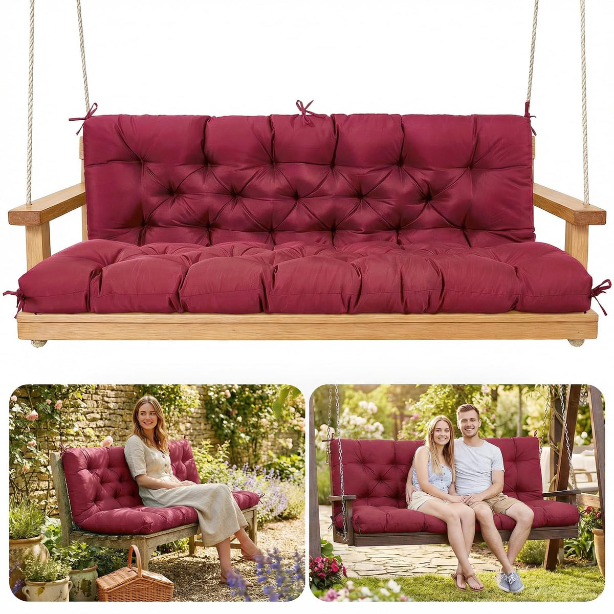 SLIMSTY porch swing cushion 60x40x4.7-inch for roomy 2–3 seating on outdoor benches