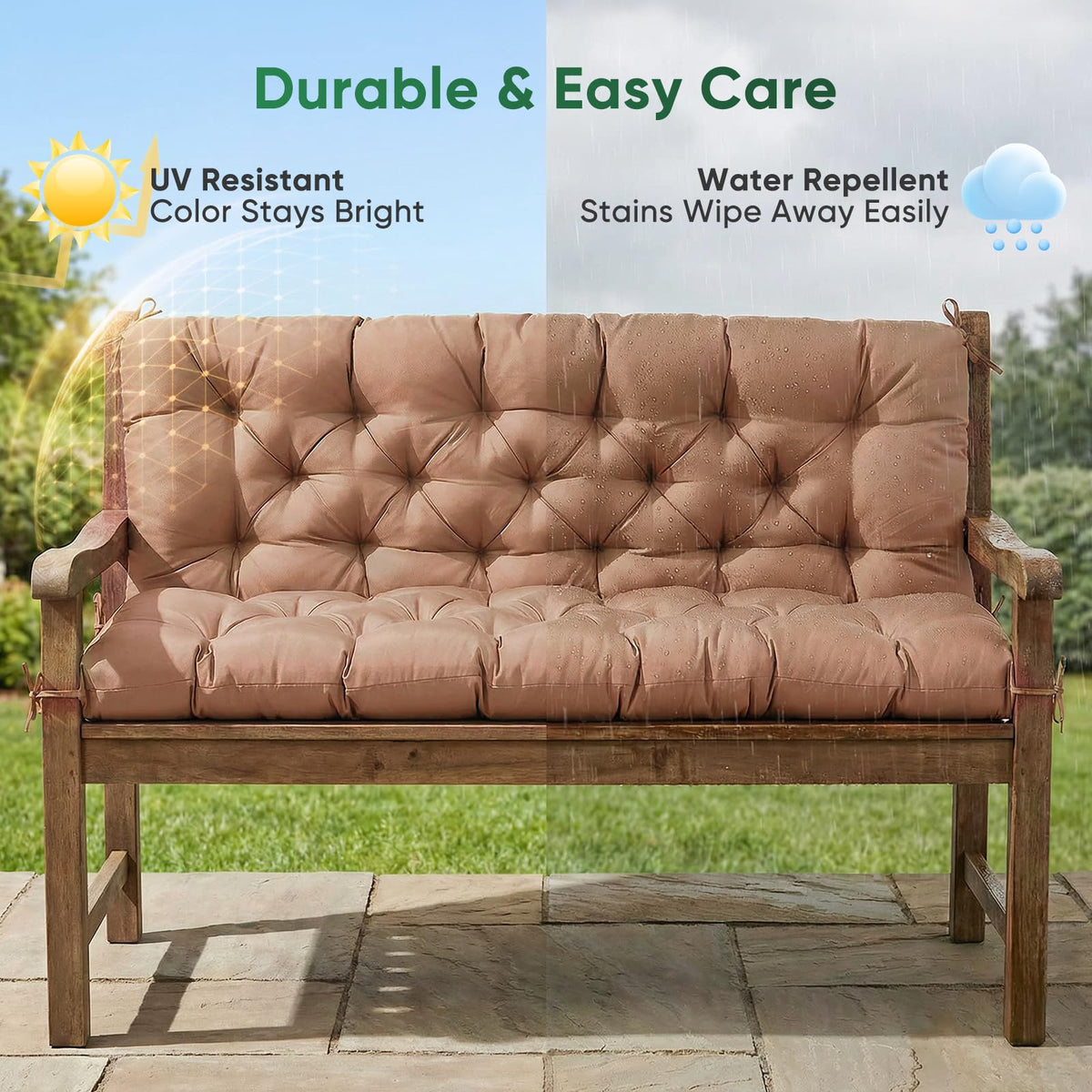 SLIMSTY cushion with integrated tie straps securing it to furniture.
