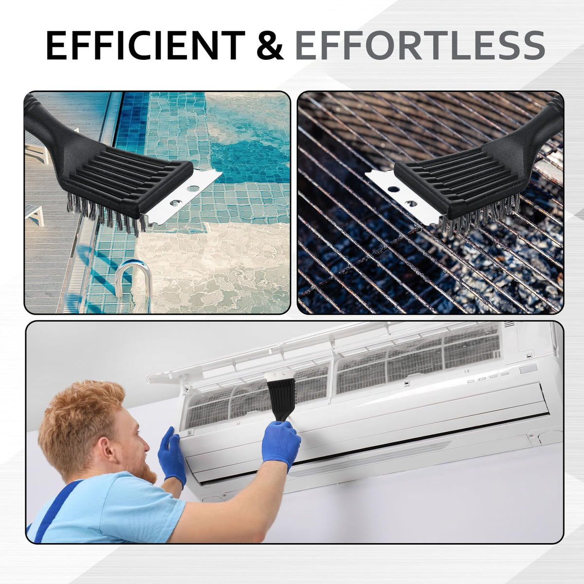 Sliner grill brush compatible with charcoal, porcelain, ceramic, infrared grills