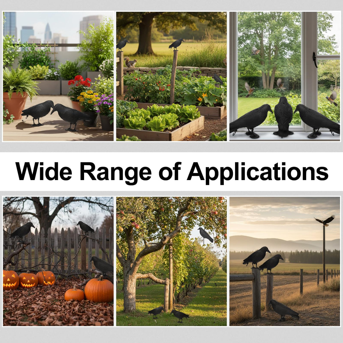 Sliner crow decoys work well around orchards, patios, and borders.